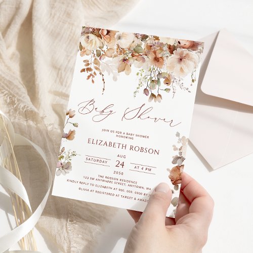 Neutral Watercolor Floral Baby Shower Invitation