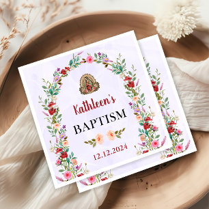 Neutral Watercolor Floral Baptism  Napkins
