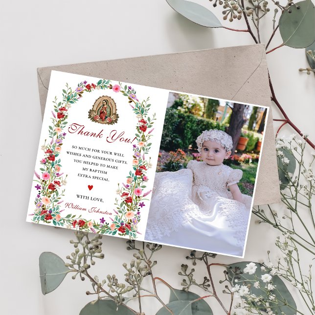 Neutral Watercolor Floral Baptism Thank You Card (Creator Uploaded)