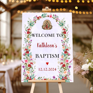 Neutral Watercolor Floral Baptism Welcome Sign