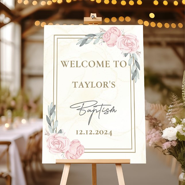  Neutral Watercolor Floral Baptism Welcome Sign (Creator Uploaded)