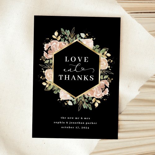 Neutral Watercolor Floral Black  Love and Thanks Thank You Card