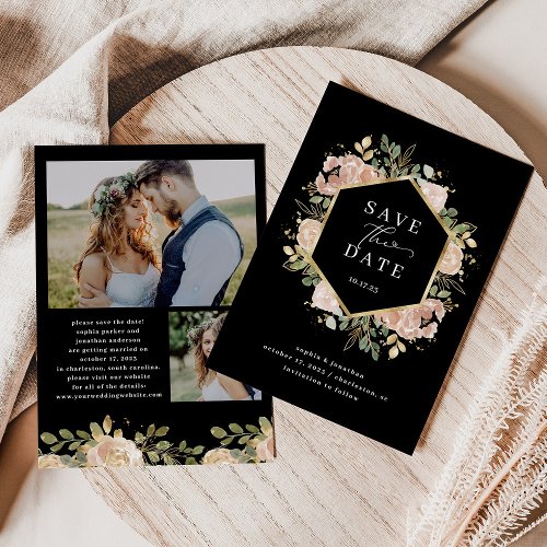 Neutral Watercolor Floral  Black Save the Date