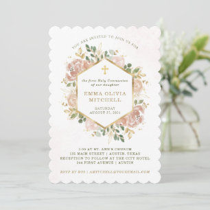 Neutral Watercolor Floral First Holy Communion Invitation