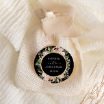 Neutral Watercolor Floral Gold and Black | Wedding Classic Round Sticker<br><div class="desc">These elegant wedding stickers feature a faux gold geometric circular frame surrounded by lush,  watercolor neutral flowers in neutral,  earth tone colors such as beige peach,  dusty rose,  and soft green with gold accents and leaves. A stunning boho floral look on a dark black background.</div>