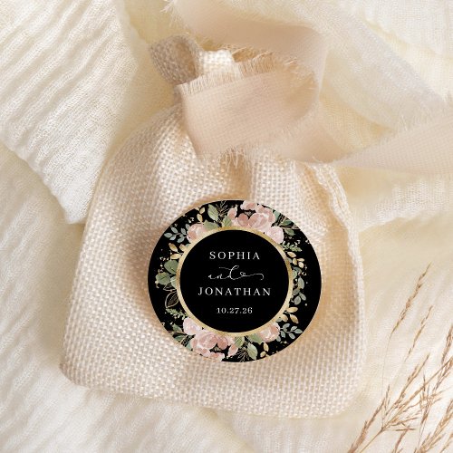 Neutral Watercolor Floral Gold and Black  Wedding Classic Round Sticker