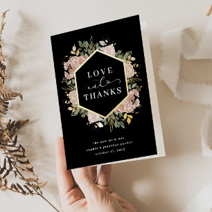 Neutral Watercolor Floral Love and Thanks Gold Foil Greeting Card