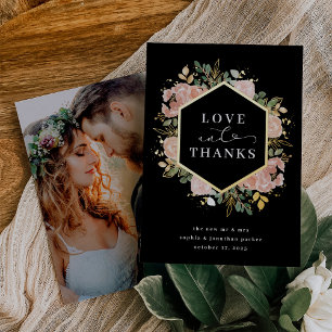 Neutral Watercolor Floral Love and Thanks Gold Foil Invitation