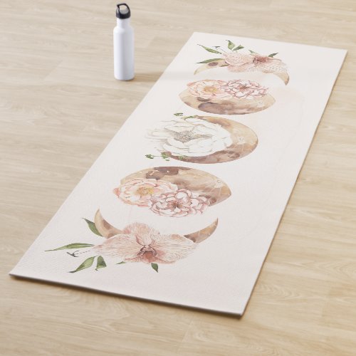 Neutral Watercolor Floral Moon phase Mystical  Yoga Mat