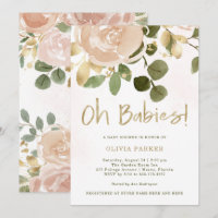 Neutral Watercolor Floral | Oh Babies Baby Shower Invitation