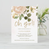 Neutral Watercolor Floral | Oh Girl Baby Shower Invitation (Standing Front)
