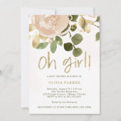 Neutral Watercolor Floral | Oh Girl Baby Shower Invitation (Front)