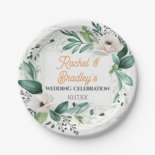 Neutral Watercolor Floral Wedding Greenery Frame Paper Plates