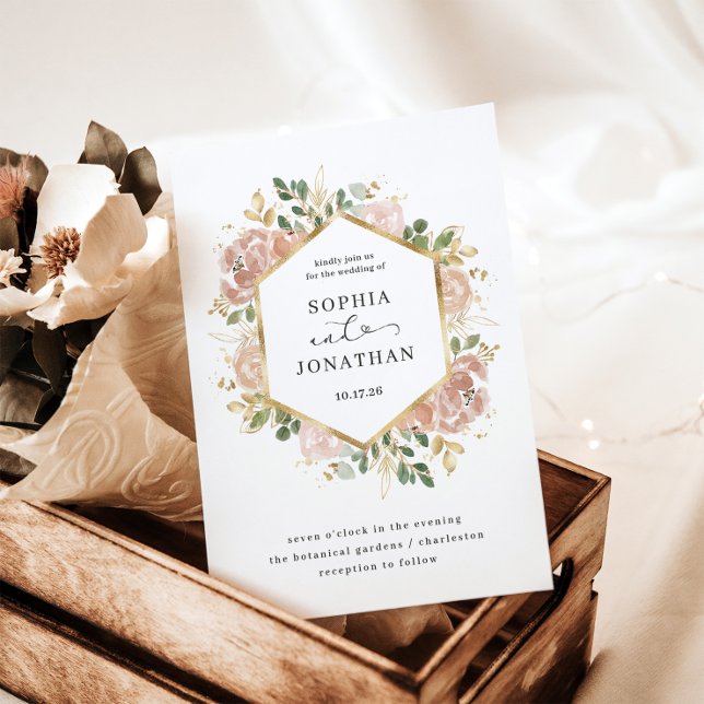 Neutral Watercolor Floral White | Wedding Invitation (An elegant, neutral floral wedding invitation with a faux gold look)