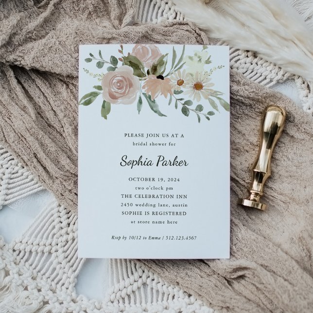Neutral Watercolor Flowers Script | Bridal Shower Invitation (Creator Uploaded)