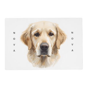 Neutral Watercolor Golden Retriever Name Pet Food Placemat