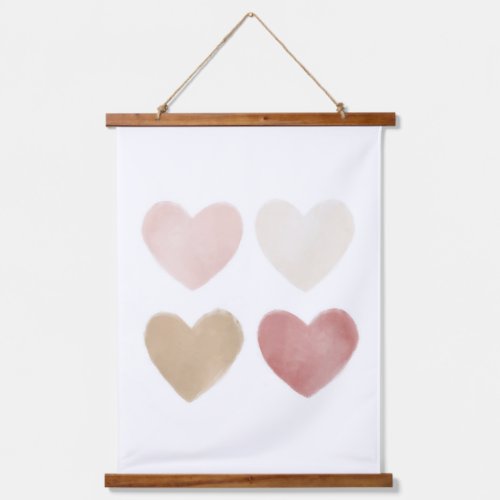 Neutral Watercolor Hearts Nursery Hanging Tapestry