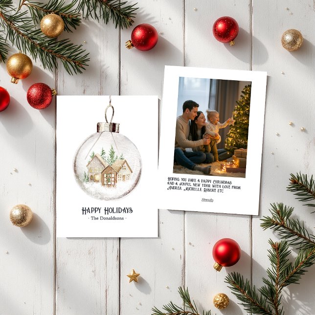 Neutral Watercolor Holiday Ornament Photo Xmas (Neutral Watercolor Holiday Ornament Photo Xmas Holiday Card)