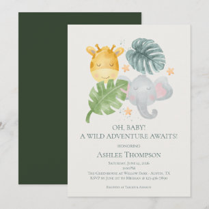 Neutral Watercolor Jungle Animals Baby Shower Invitation
