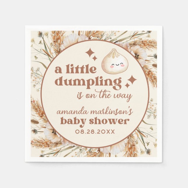 Neutral Watercolor Little Dumpling Bao Baby Shower Napkins (Front)