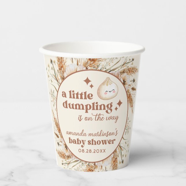 Neutral Watercolor Little Dumpling Bao Baby Shower Paper Cups (Front)