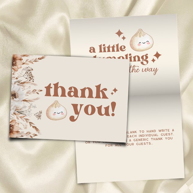 Neutral Watercolor Little Dumpling Floral Folding Thank You Card (Creator Uploaded)