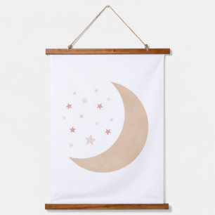 Neutral Watercolor Moon and Stars Nursery Hanging Tapestry