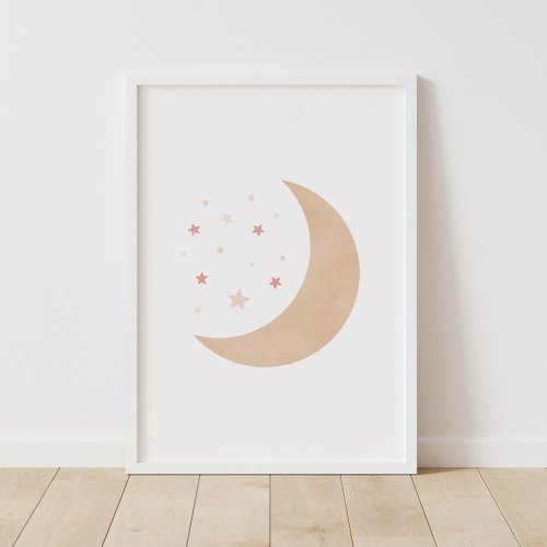 Neutral Watercolor Moon and Stars Nursery Poster