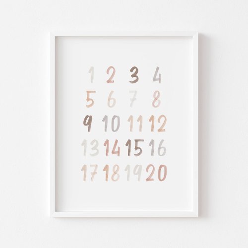 Neutral watercolor numbers educational poster
