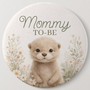 Neutral Watercolor Otter Mommy-to-Be Baby Shower Button