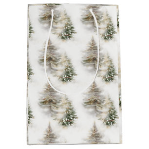 Neutral Watercolor Pine Tree Gift Bag — Winter For