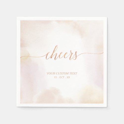 Neutral Watercolor Rose Gold Cheers Party Napkins