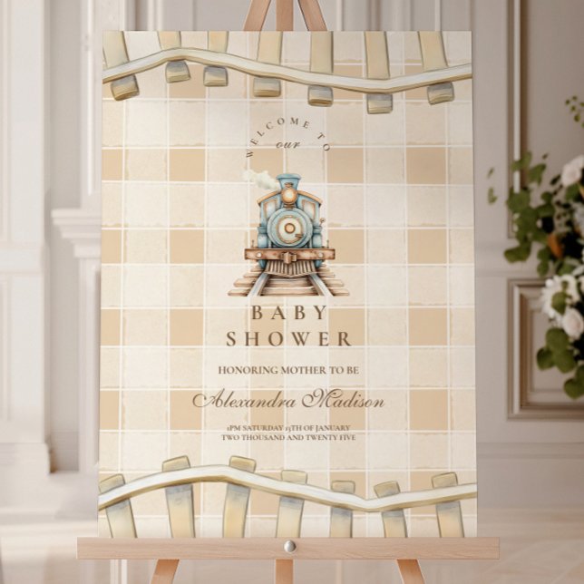 Neutral Watercolor Train Baby Shower Foam Board (Creator Uploaded)