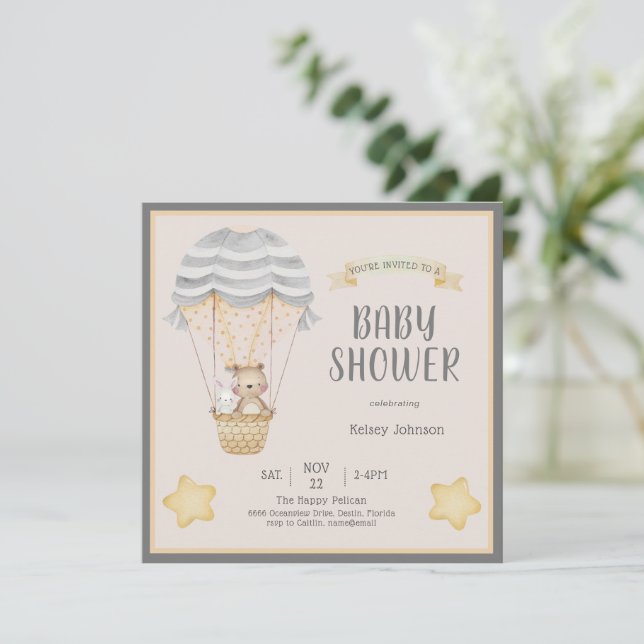 Neutral Watercolor Woodland Animals Baby Shower Invitation (Standing Front)