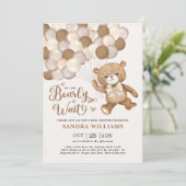 Neutral We Can Bearly Wait Teddy Bear Baby Shower Invitation (Standing Front)