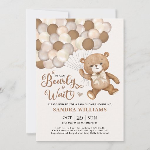 Neutral We Can Bearly Wait Teddy Bear Baby Shower Invitation | Zazzle