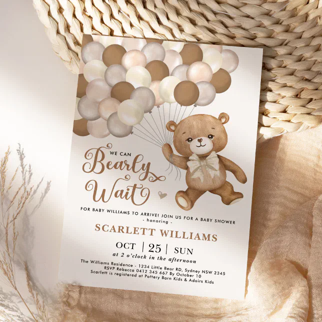 Neutral We Can Bearly Wait Teddy Bear Baby Shower Invitation | Zazzle