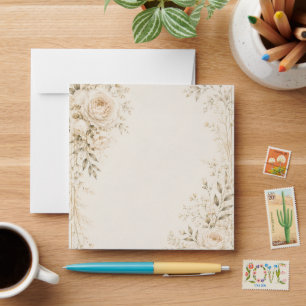 Neutral Wedding Invitation with Refined Florals Envelope
