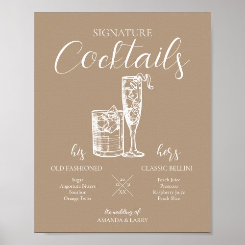 Neutral Wedding Signature Cocktails Sign 