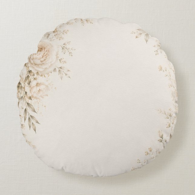 Neutral Wedding with Refined Florals Round Pillow (Front)
