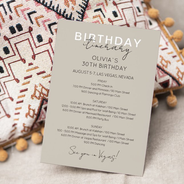 Neutral Weekend Birthday Itinerary Invitation (Creator Uploaded)