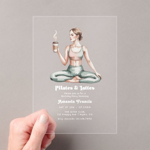 Neutral Wellness Pilates & Lattes Birthday Party Acrylic Invitations