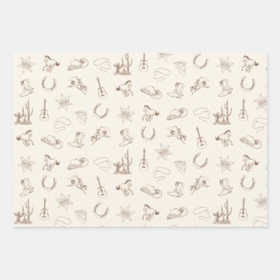 Neutral Western Rodeo Brown &amp; Blue Set Wrapping Paper Sheets