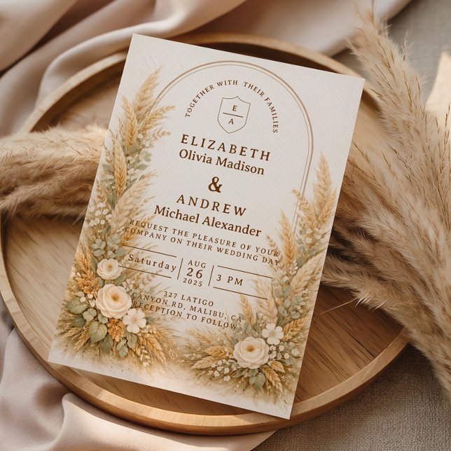 Neutral Wheat Arch Floral Wedding Invitation (Creator Uploaded)