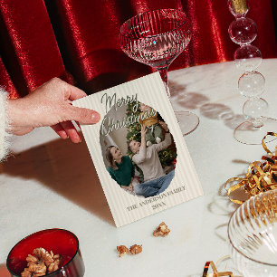 Neutral Whimsical Photo Stripes Christmas Holiday Card