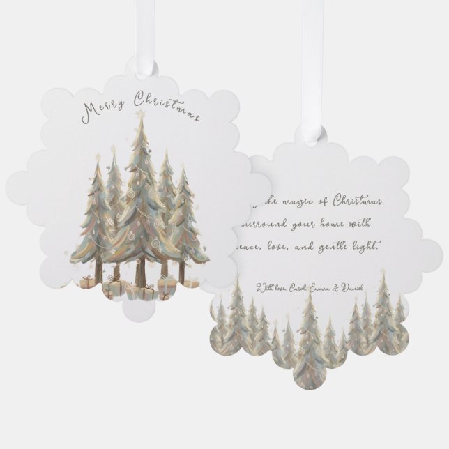 Neutral White Christmas Trees Cream Holiday Ornament Card (Front/Back)