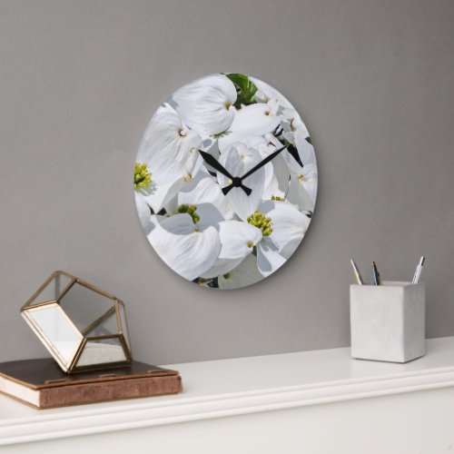 Neutral White Cornales Dogflowers Florals By Ava  Large Clock