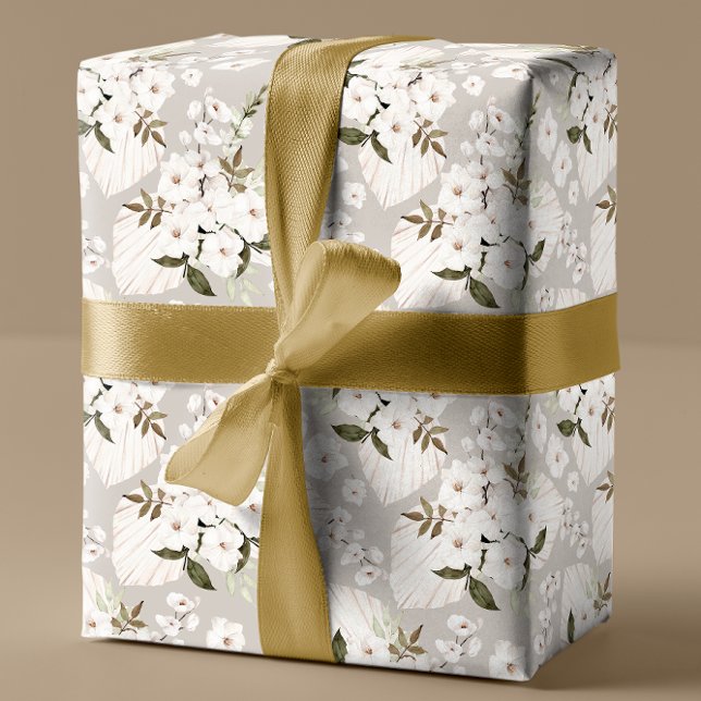 Neutral White Floral Gift Wrap Paper (Elegant boho gift wrap paper)