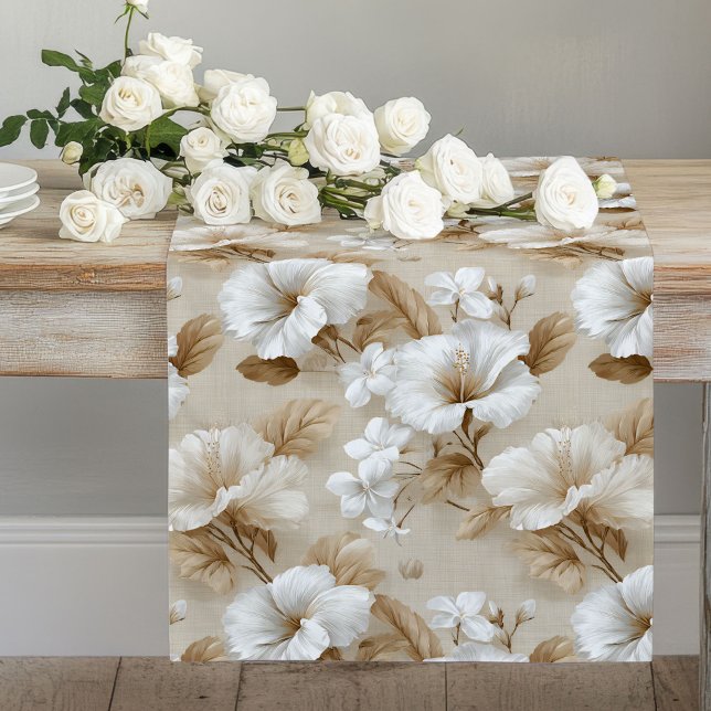 Neutral White Flowers Ivory Beige Table Runner (Neutral White Flowers Ivory Beige Table Runner)