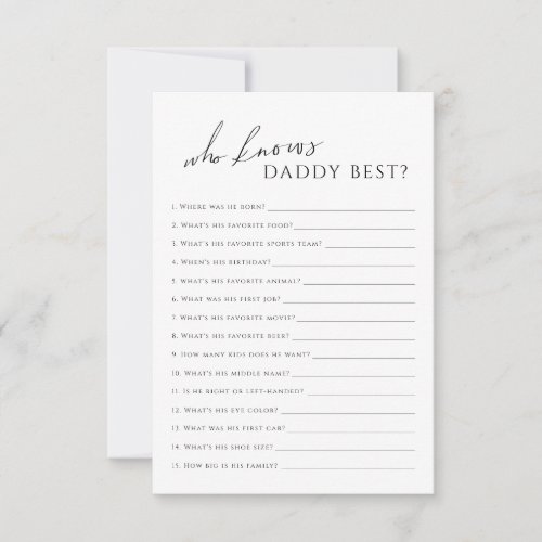 Neutral Who Knows Daddy Baby Shower Game Card